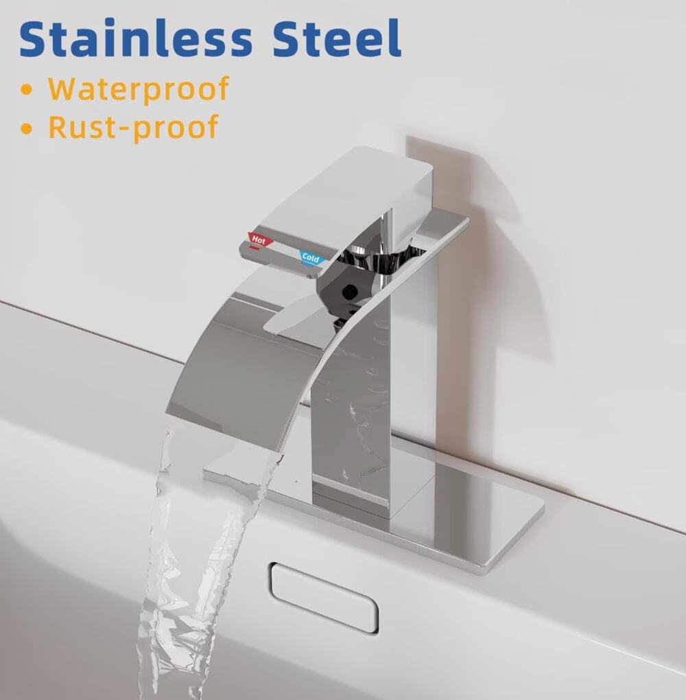 RUACQ Waterfall Bathroom Faucet Chrome Single Handle 1 or 3 Hole w Deck